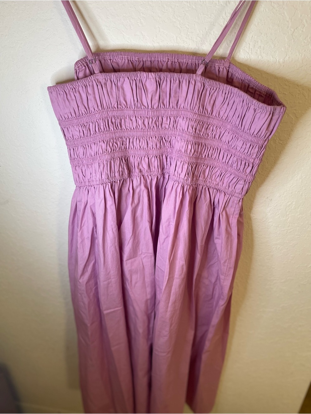 Smocked Spaghetti-Strap Backless Dress — Dusty Rose